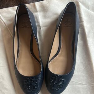 Tory Burch Black Flats with Intricate Toe Design
